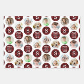 Christmas 6 Foto Monogram PEACE LIEBE JOY Red Geschenkpapier Set (Vorderseite)