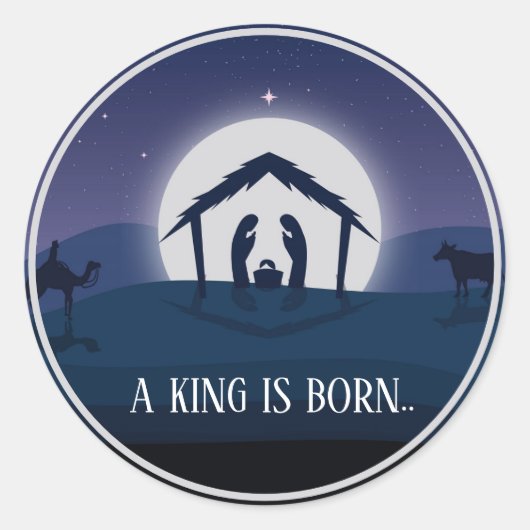 Christmas A King ist geboren Runder Aufkleber (Vorderseite)