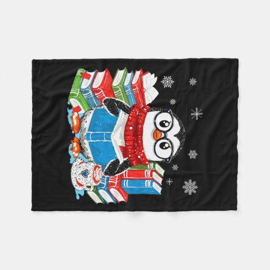 Christmas A Penguin Reading Book Snowflake Cocoa H Fleecedecke (Vorderseite (Horizontal))
