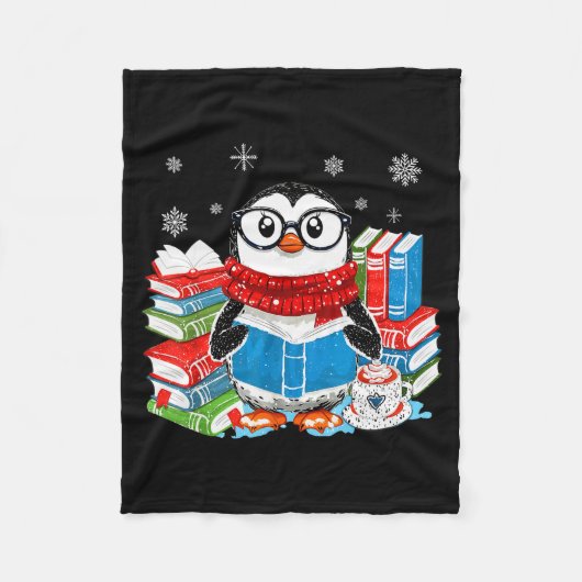 Christmas A Penguin Reading Book Snowflake Cocoa H Fleecedecke (Vorderseite)