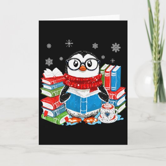 Christmas A Penguin Reading Book Snowflake Cocoa H Karte (Vorderseite)