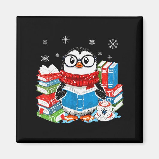Christmas A Penguin Reading Book Snowflake Cocoa H Magnet (Vorne)