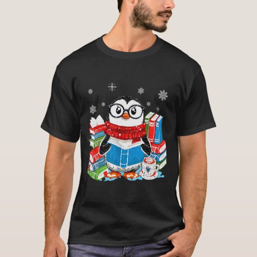 Christmas A Penguin Reading Book Snowflake Cocoa H T-Shirt (Vorderseite)