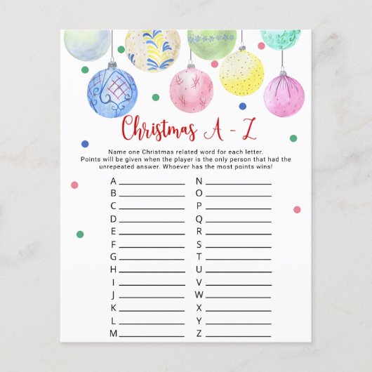 Christmas A-Z Game Card Flyer (Vorne)