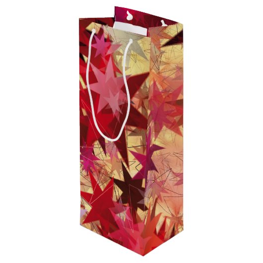 CHRISTMAS Abstrakt Red Pink Burgundy Stars Geschenktüte Für Weinflaschen (Rückseite Schrägansicht)