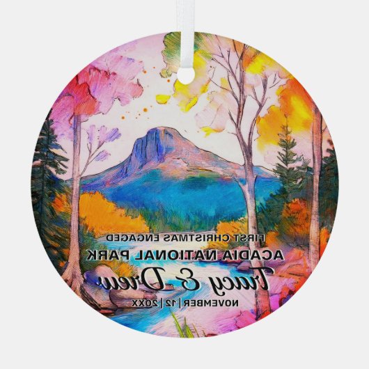Christmas Acadia Nationalpark Maximalist Verlobt Ornament Aus Glas (Rückseite)