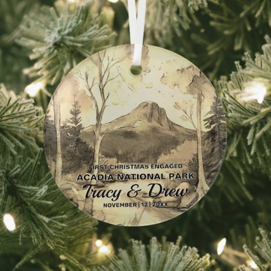 Christmas Acadia Nationalpark Sepia Engage Couple Ornament Aus Glas (InSitu)