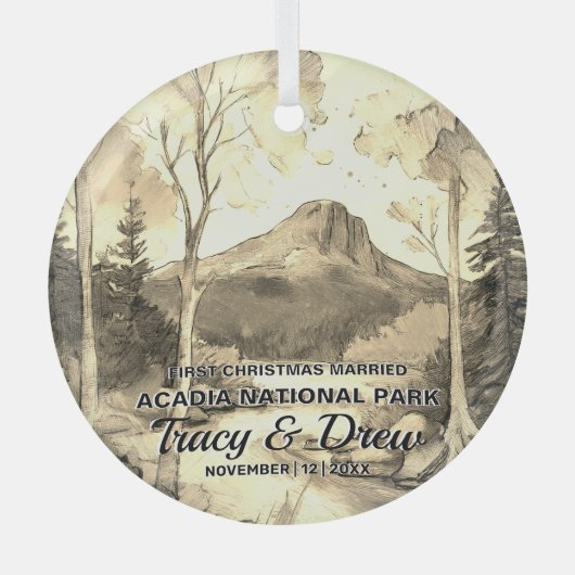 Christmas Acadia Nationalpark Sepia MarriedCouple Ornament Aus Glas (Vorderseite)