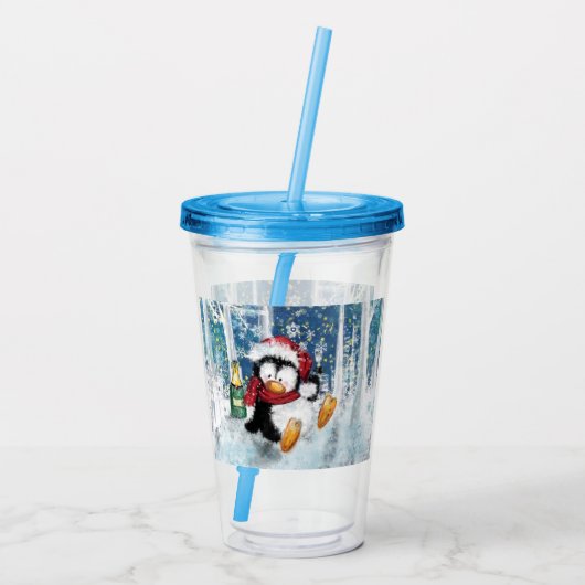 Christmas Acrylic Tumbler Happy Penguin - Funny Acryltrinkbecher (Rückseite)