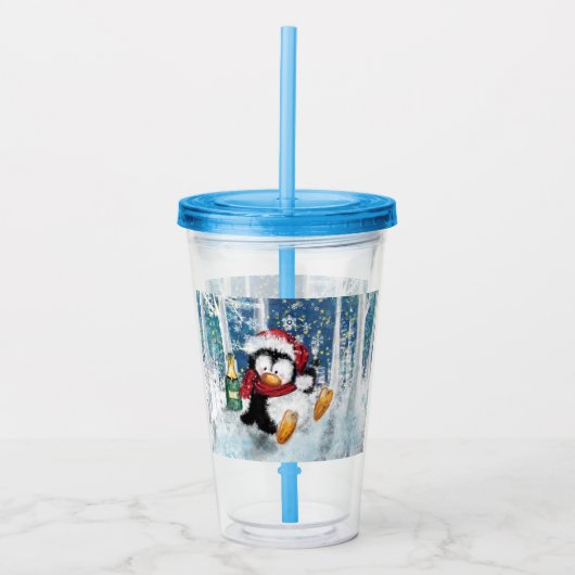 Christmas Acrylic Tumbler Happy Penguin - Funny Acryltrinkbecher (Vorderseite)