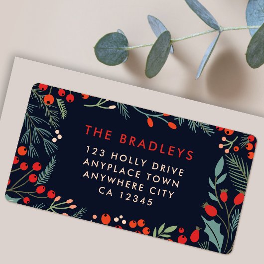 Christmas Address Label | Modern Floral Greenery Adressaufkleber
