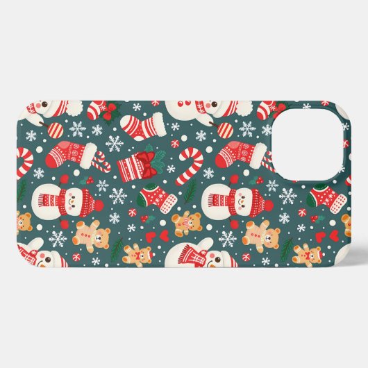Christmas Aesthetic Pattern Snowman iPhone Hülle (Rückseite (Horizontal))