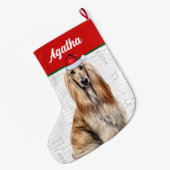 Christmas Afghan Hound Dog Name Woof Background Großer Weihnachtsstrumpf (Rückseite (Hängend))