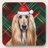 Christmas Afghan Hound Dog Red Plaid Holiday Getränkeuntersetzer (Vorderseite)