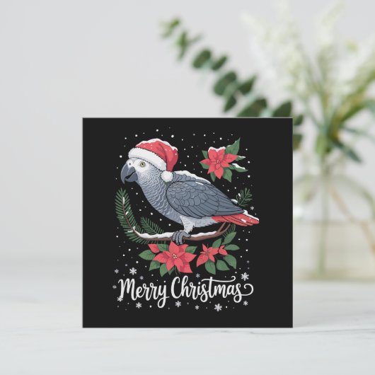 Christmas African Gray Parrot Feiertagskarte (Stehend Vorderseite)