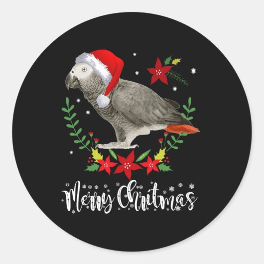 Christmas African Gray Parrot Runder Aufkleber (Vorderseite)