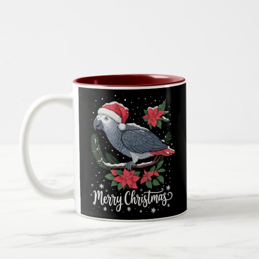 Christmas African Gray Parrot Zweifarbige Tasse (Links)