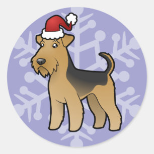 Christmas Airedale Terrier / Welsh Terrier Runder Aufkleber
