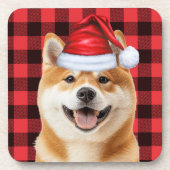 Christmas Akita Dog Red Buffalo Plaid Holiday Getränkeuntersetzer (Vorderseite)