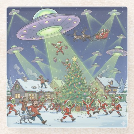 Christmas Alien Invasion, Glass Coaster Glasuntersetzer (Vorderseite)