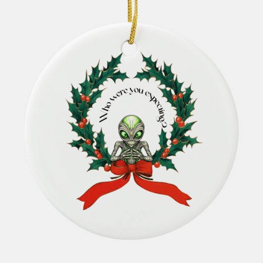 Christmas Alien Wreath Keramik Ornament (Vorne)