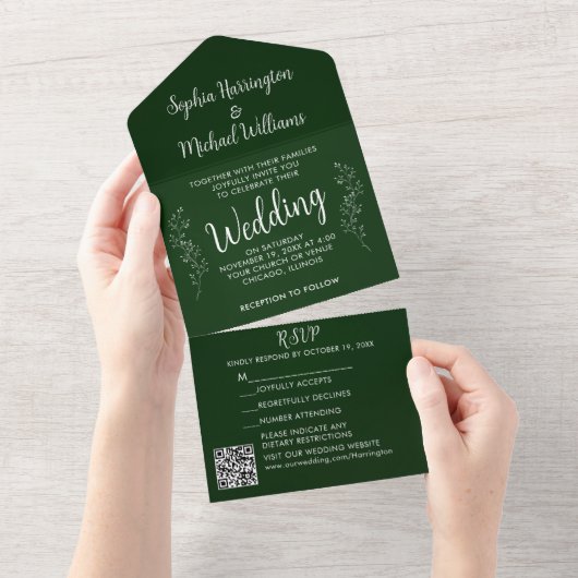 Christmas All in One Wedding Invite Holiday Green All In One Einladung (Abreißtisch)