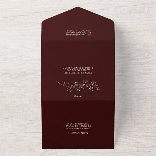 Christmas All in One Wedding Invite Holiday Maroon All In One Einladung (Außenbereich)