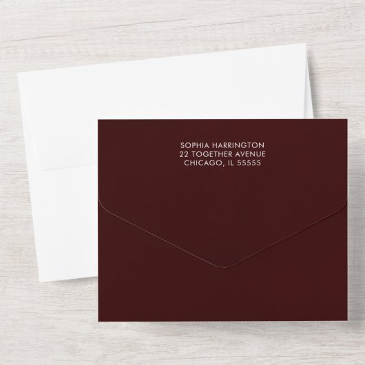 Christmas All in One Wedding Invite Holiday Maroon All In One Einladung (Rückseite)