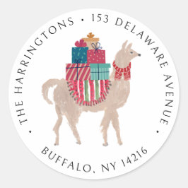 Christmas Alpaca Niedlich Hand-Illustrierte Adress Runder Aufkleber