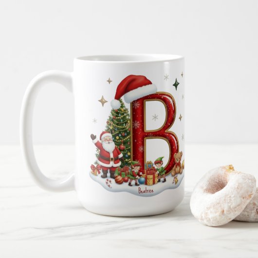 Christmas Alphabet Initial B with Santa Elves Kaffeetasse (Mit Donut)