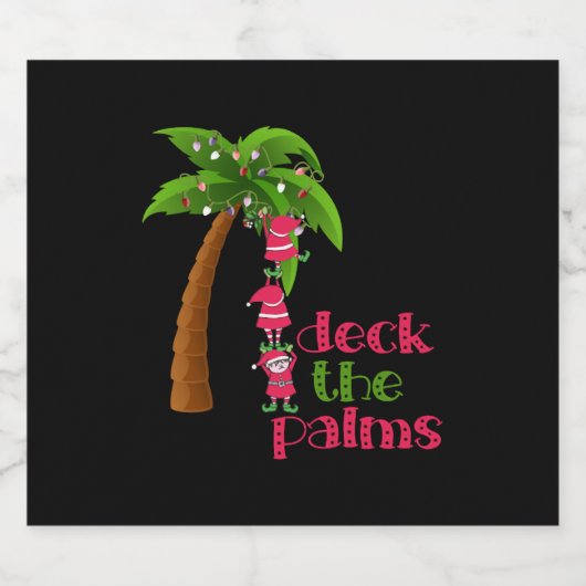 CHRISTMAS AM STRAND Grafik SANTAS ELVES PALM Schaumweinetikett (Einzelnes Label)
