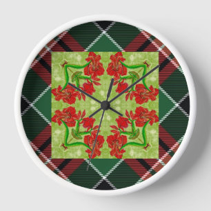 Christmas Amaryllis Karierter Untersetzer Uhr