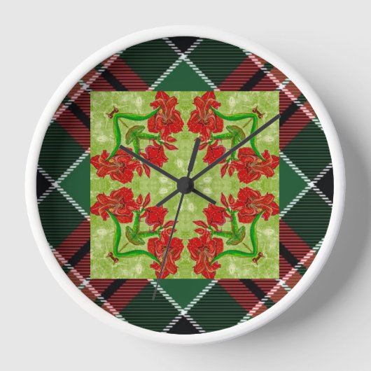 Christmas Amaryllis Karierter Untersetzer Uhr (Vorderseite)