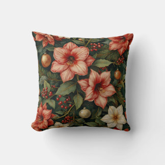 Christmas Amaryllis & Ornament Floral Pillow Kissen