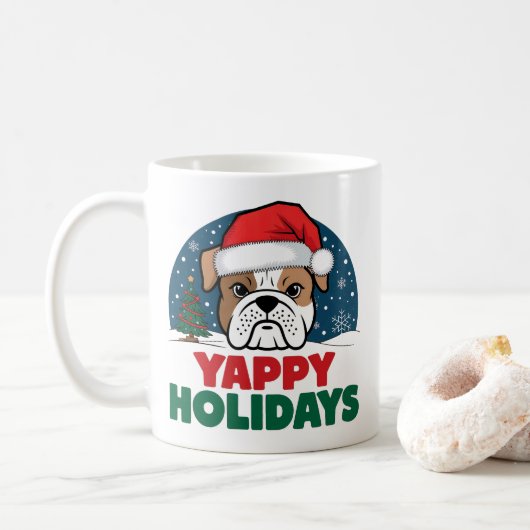 Christmas American Bulldog Yappy Holidays Funny Kaffeetasse (Mit Donut)