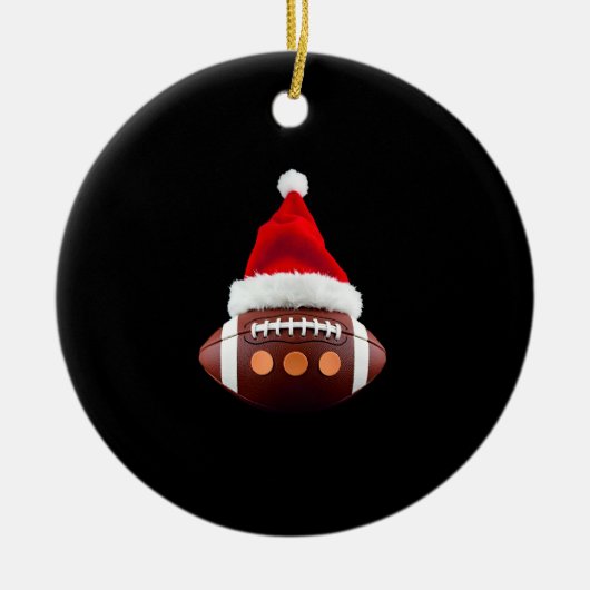 Christmas American Football Ball Santa Hat (2) Keramik Ornament (Vorne)
