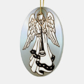 Christmas Angel Brass Trumpet Keramikornament (Links)