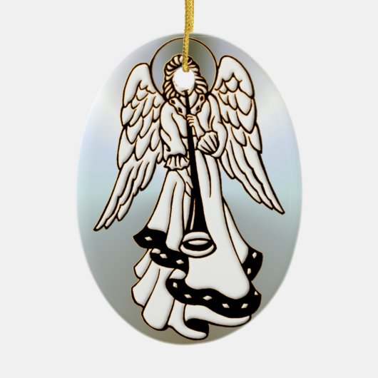 Christmas Angel Brass Trumpet Keramikornament (Vorne)