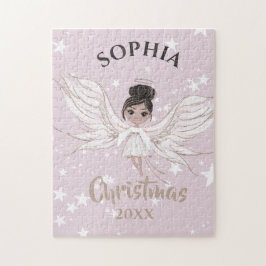 Christmas Angel Dark Hair Pink White Puzzle