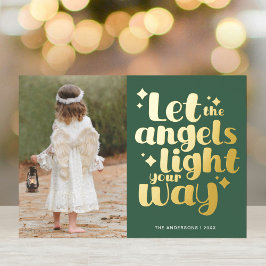 Christmas Angel Girl Cool Green Gold Folien Feiertagskarte