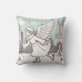 Christmas Angel Girl Skaten in NYC Kissen