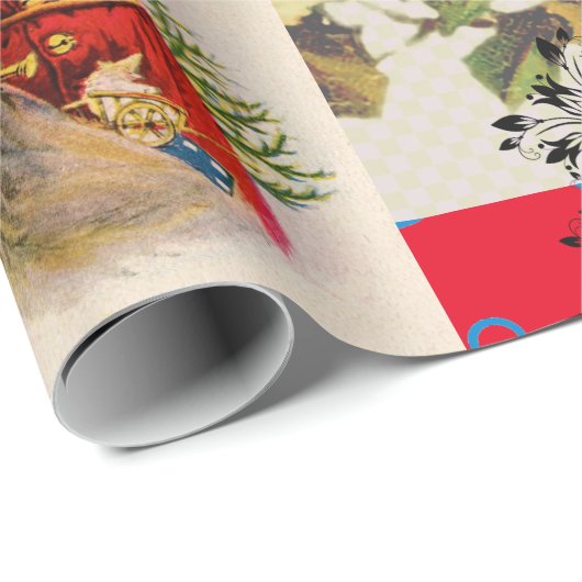 CHRISTMAS ANGEL IN RED COLLAGE Wrapping Paper Geschenkpapier (Rolleneckpunkt)