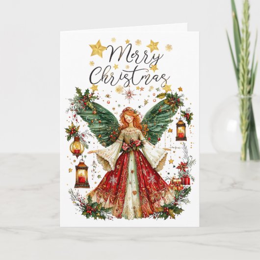 Christmas Angel & Lightened lanterns. Christmas Karte (Vorderseite)