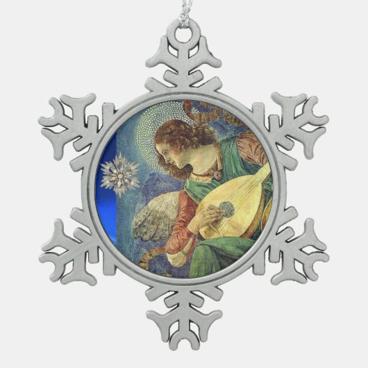 CHRISTMAS ANGEL MACHEN MUSIK MIT DIAMOND STAR SCHNEEFLOCKEN Zinn-Ornament (Vorderseite)