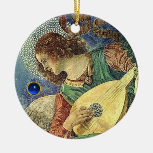 CHRISTMAS ANGEL MAKING MUSIC Blue Gem Stone Keramikornament (Vorne)