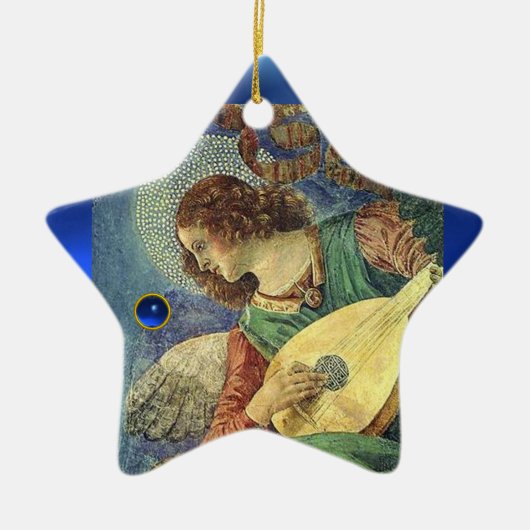 CHRISTMAS ANGEL MAKING MUSIC Blue Gem Stone Star Keramik Ornament (Vorne)