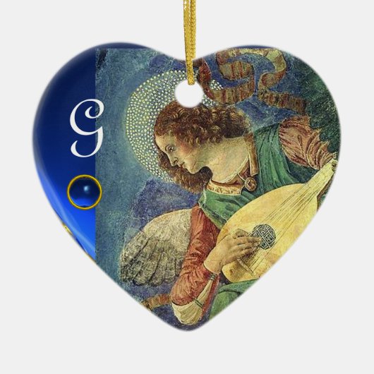 CHRISTMAS ANGEL MAKING MUSIC Heart GemMonogram Keramikornament (Vorne)