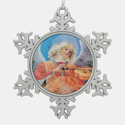 CHRISTMAS ANGEL MAKING MUSIC Pink blau türkis Schneeflocken Zinn-Ornament (Vorderseite)