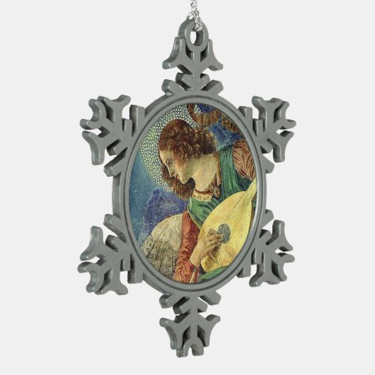 CHRISTMAS ANGEL MAKING MUSIC SCHNEEFLOCKEN Zinn-Ornament (Links)