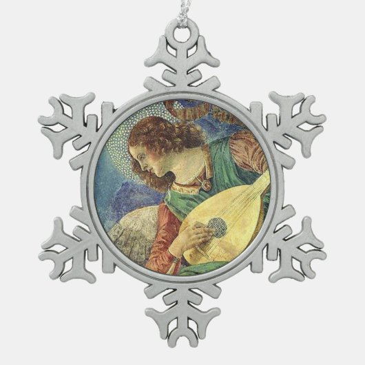 CHRISTMAS ANGEL MAKING MUSIC SCHNEEFLOCKEN Zinn-Ornament (Vorderseite)